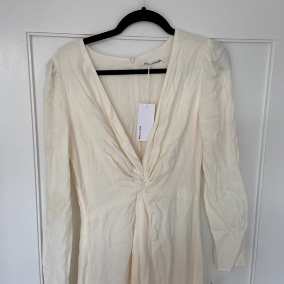 Reformation Gatsby Maxi Dress Ivory Sz 6 Thigh-high Slit Full Length Deep V-Neck - Picture 8 of 12